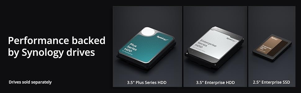 Performance backed by Synology drives | 3.5 Plus Series | 3.5&amp;#34; Enterprise | 2.5 SSD